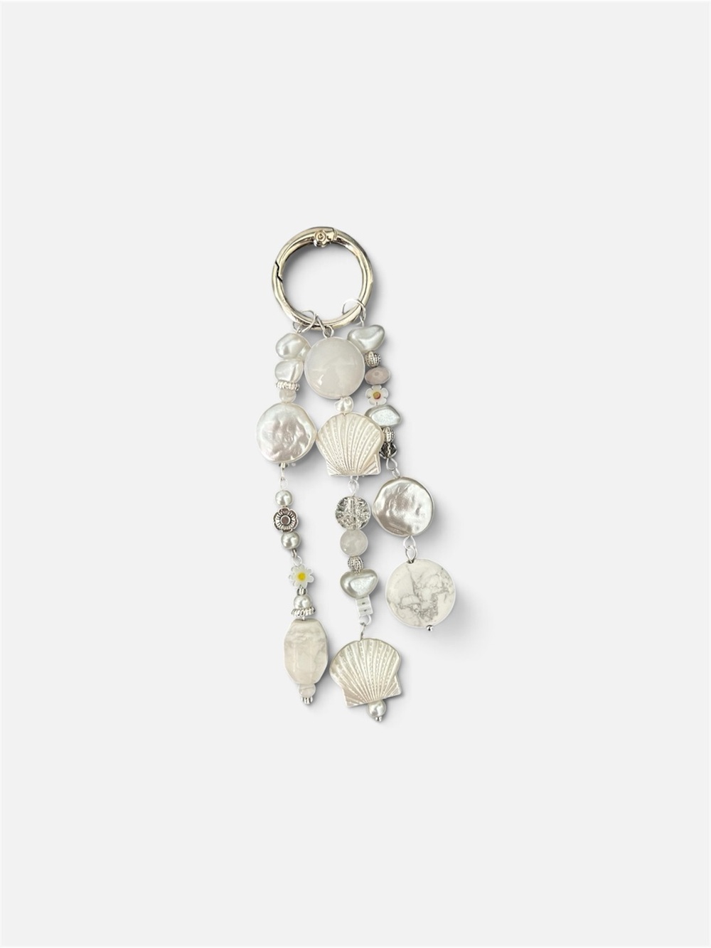 White Pearl & Shell Charm Keychain